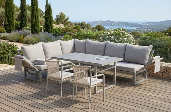 Gardissimo SAN REMO XL Ecklounge Gartenmöbel Sitzgruppe Sintered-Stone hell