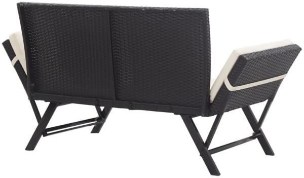 vidaXL Gartenbank mit Kissen, Polyrattan / Stahl schwarz / weiß, (130-176) x 70 x 80 cm Bild 7