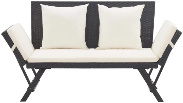 vidaXL Gartenbank mit Kissen, Polyrattan / Stahl schwarz / weiß, (130-176) x 70 x 80 cm Bild 2