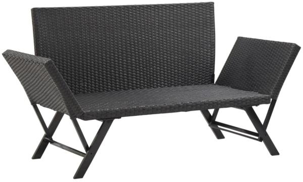 vidaXL Gartenbank mit Kissen, Polyrattan / Stahl schwarz / weiß, (130-176) x 70 x 80 cm Bild 8