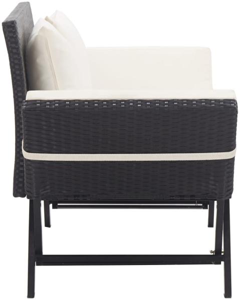 vidaXL Gartenbank mit Kissen, Polyrattan / Stahl schwarz / weiß, (130-176) x 70 x 80 cm Bild 5