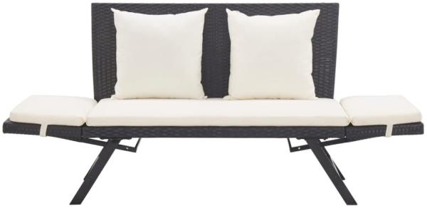 vidaXL Gartenbank mit Kissen, Polyrattan / Stahl schwarz / weiß, (130-176) x 70 x 80 cm Bild 6