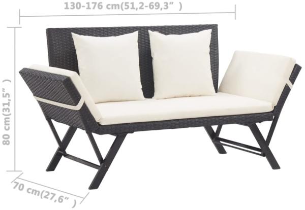 vidaXL Gartenbank mit Kissen, Polyrattan / Stahl schwarz / weiß, (130-176) x 70 x 80 cm Bild 4