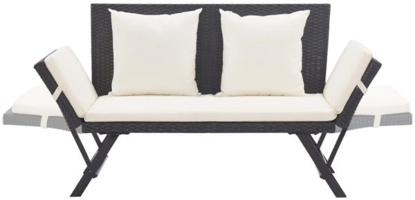 vidaXL Gartenbank mit Kissen, Polyrattan / Stahl schwarz / weiß, (130-176) x 70 x 80 cm Bild 9
