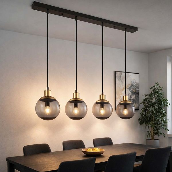 LED Pendelleuchte, Metall, Schwarz-matt, Glas, L 75 cm