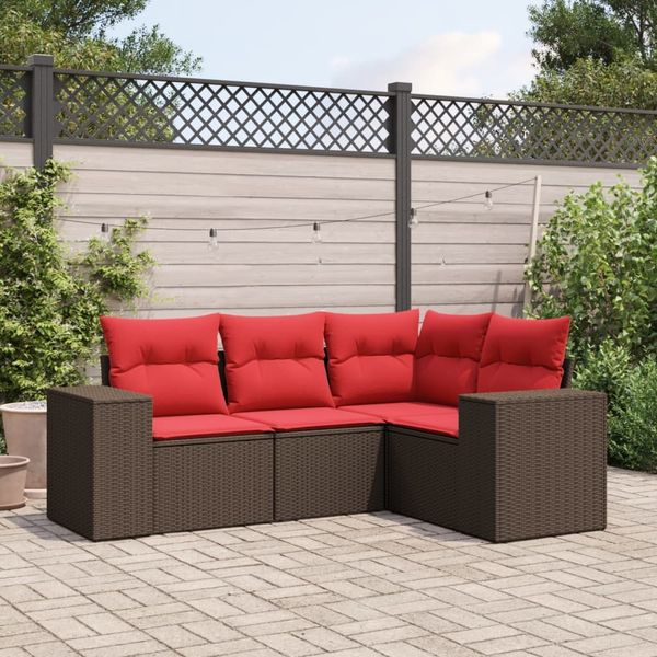 vidaXL 4-teiliges Gartensofa-Set mit Kissen, braun, Polyrattan 3222513