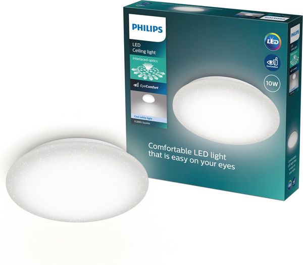 Philips LED Deckenleuchte Moire CL200, kaltweiß (4000K), rund, weiß, LED fest integriert, Kaltweiß, Sternenlichtoptik