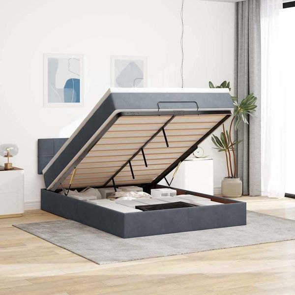 vidaXL Ottoman-Bett mit Matratze Dunkelgrau 140x190 cm Samt 3311772