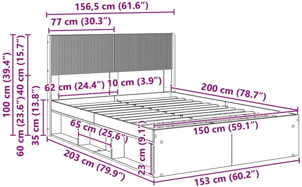 vidaXL Bettgestell mit Stauraum und Kopfteil Grau Sonoma 150 x 200 cm 3414200 Bild 10