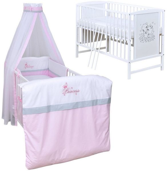 Baby-Delux Komplettbett Babybett Mia Komplettset, 10-tlg, Kinderbett 60x120 cm weiß, Bettset verschiedene Designs