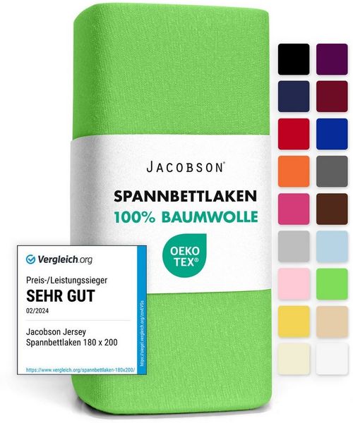 Jacobson Spannbettlaken aus 100% Baumwolle, Jersey Bettlaken 160 g/m², Spannbetttuch mit Gummizug, pflegeleicht & viele Farben