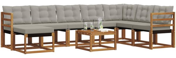 vidaXL Outdoor-Sofagarnitur mit Kissen 9 pcs Natürlich und Hellgrau 3368966 Bild 3