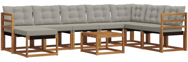 vidaXL Outdoor-Sofagarnitur mit Kissen 9 pcs Natürlich und Hellgrau 3368966 Bild 2