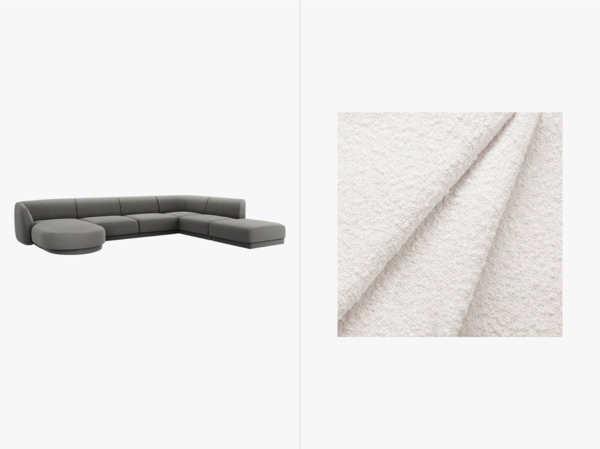 Micadoni Panorama-Ecksofa Miley 6-Sitzer Rechts Boucle Baloo Weiß