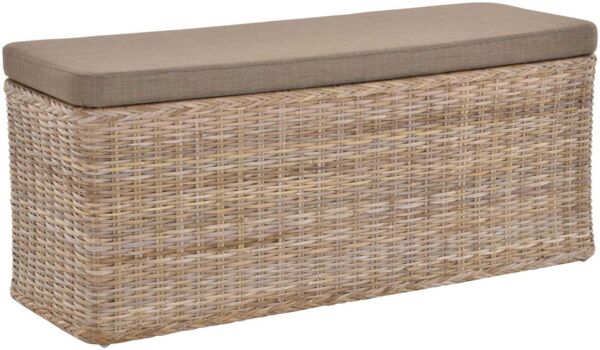 Krines Home Sitztruhe Breiter Rattan Wäschekorb 115cm mit Deckel Wäschetruhe XXL Sitzbank, schmal Flur Bank Sitzhocker Wäschesammler Sitz-Truhe Natur Rechteckig