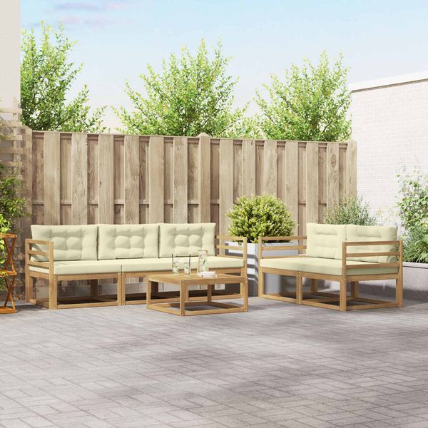 vidaXL Outdoor-Sofagarnitur mit Kissen 6 pcs Weiß und Creme 3386044