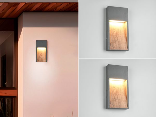 2er Set LED Außenwandleuchten in Anthrazit & Holzoptik, Höhe 33cm