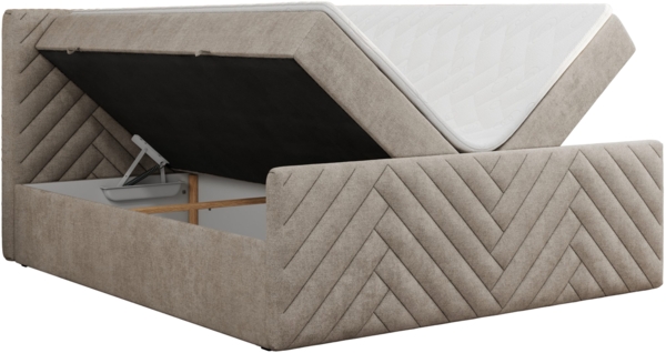 Boxspringbett mit zwei Bettkästen, 7 Härtezonen Multipocket-Matratzen, dekoratives Kopfteil und Front, Doppelbett - PARIS DUO - 180 x 200 cm - Beige Stoff - H3 Bild 4