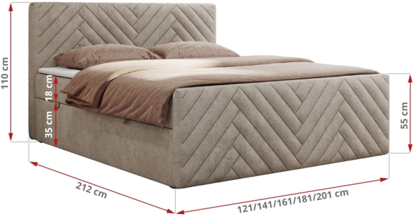 Boxspringbett mit zwei Bettkästen, 7 Härtezonen Multipocket-Matratzen, dekoratives Kopfteil und Front, Doppelbett - PARIS DUO - 180 x 200 cm - Beige Stoff - H3 Bild 5