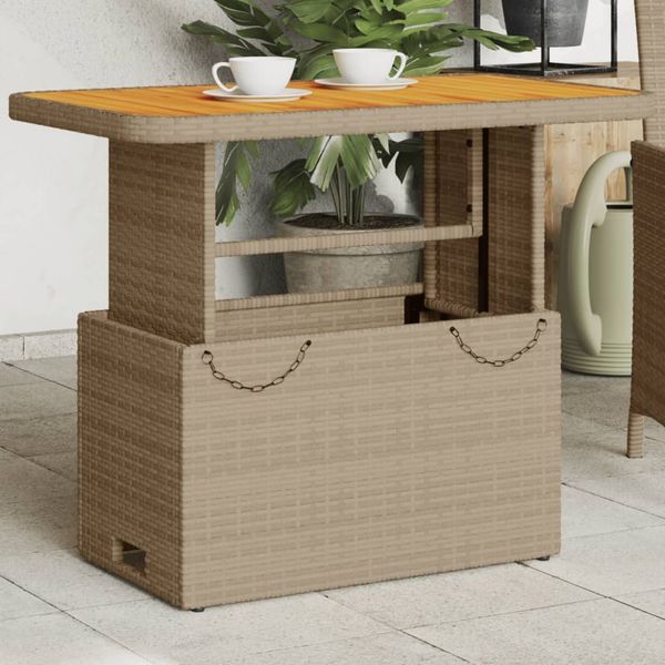 Gartentisch, Balkontisch, Küchentisch Beige 90 x 55 x 71 cm Poly Rattan und Akazienholz