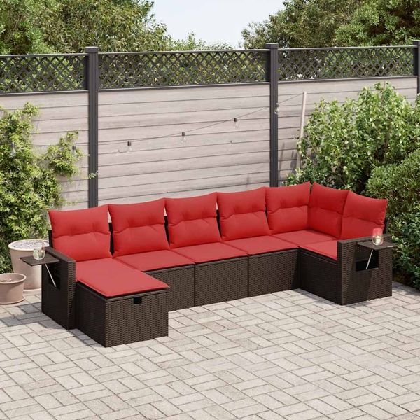 vidaXL 7-tlg. Garten-Sofagarnitur mit Kissen Braun Poly Rattan 3325510