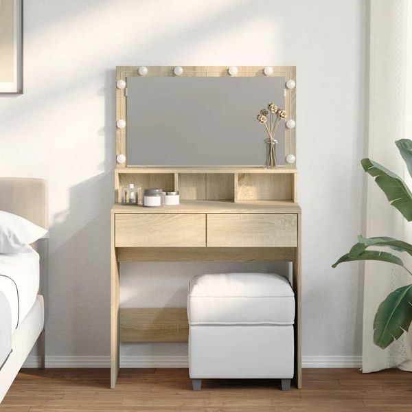 Schminktisch, Kosmetiktisch mit LED-Beleuchtung Sonoma-Eiche 80x41x134,5 cm