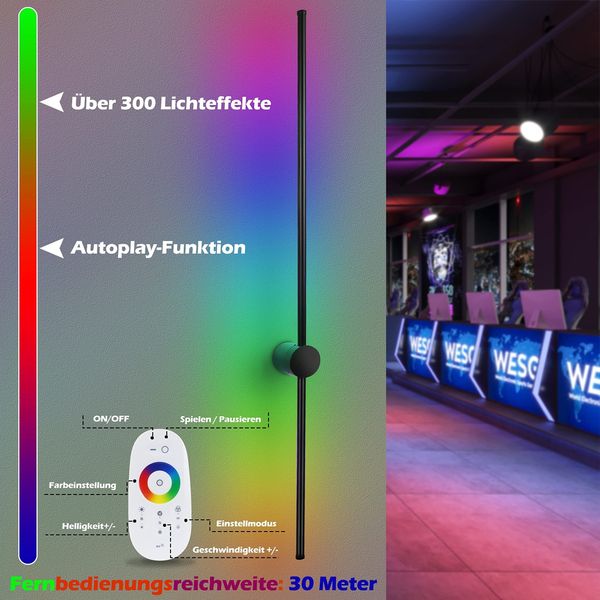 ZMH Led Wandleuchte Innen Wandlampe: 100CM RGB Schwarz Musik Flurlampe Modern Design Dimmbar Schlafzimmerlampe mit Fernbedienung Wandbeleuchtung für Flur Treppenhaus Schlafzimmer Wohnzimmer