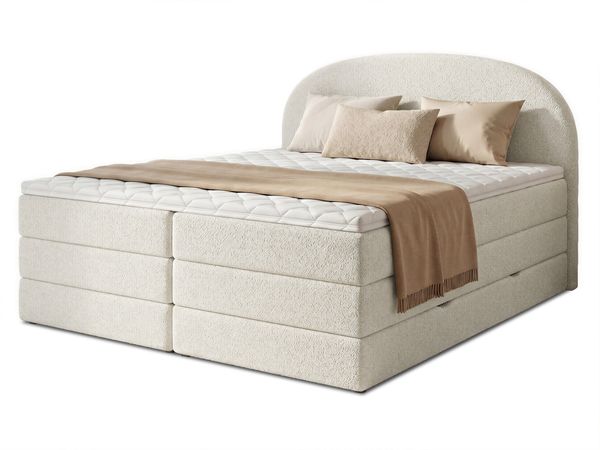 Boxspringbett Cloud XL mit 2 Bettkästen und Topper, mit Taschenfederkern- und Bonellfederkernmatratze, Doppelbett, Polsterbett aus Bouclé-Stoff mit Stauraum (Weiß (Coral 70), 160 x 200 cm) Bild 2