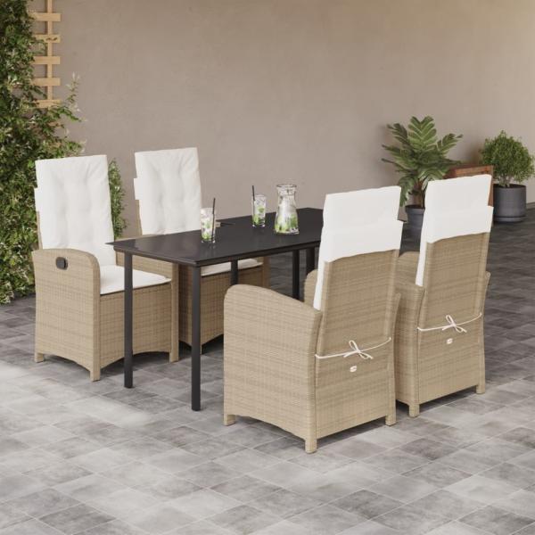 vidaXL 5-tlg. Garten-Essgruppe mit Kissen Beige Poly Rattan 3212383