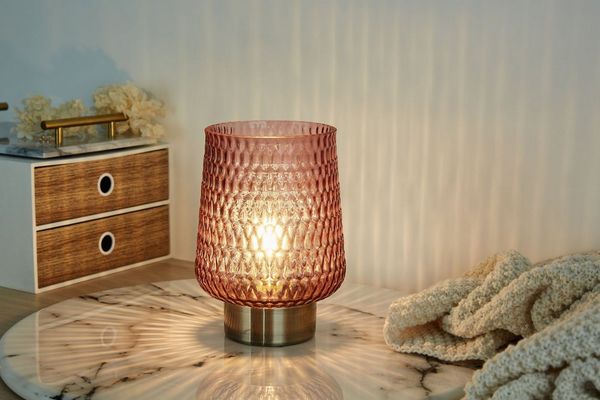 Pauleen 48134 Rose Glamour mobile Tischleuchte Glas Tischlampe Timerfunktion 6H Batterie Glaslampe ohne Kabel Rosa Glas/Metall