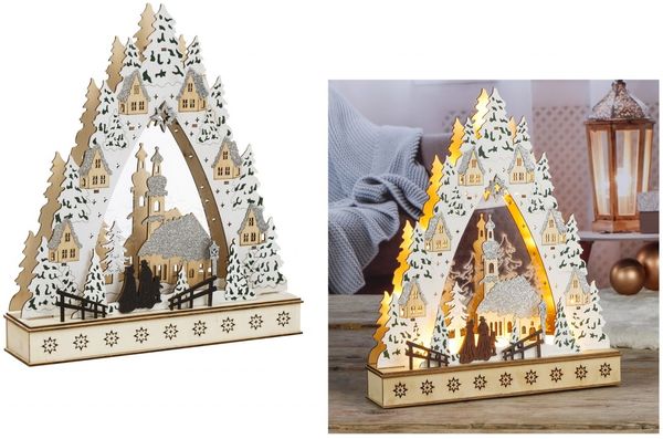 Weihnachtsdorf mit Weihnachtskulisse mit 10 Warm-Weißen LED´s 30cm 54894