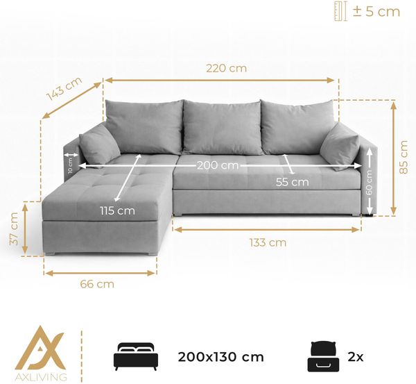 AX LIVING Ecksofa ELIF Creme mit Schlaffunktion L-Form, Sofa mit Bettkasten - Moderne Ecksofa, Wohnzimmer Ecksofa - Eckcouch Creme - Links Bild 6