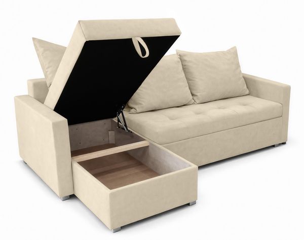 AX LIVING Ecksofa ELIF Creme mit Schlaffunktion L-Form, Sofa mit Bettkasten - Moderne Ecksofa, Wohnzimmer Ecksofa - Eckcouch Creme - Links Bild 4