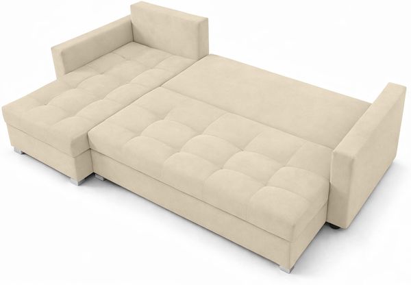 AX LIVING Ecksofa ELIF Creme mit Schlaffunktion L-Form, Sofa mit Bettkasten - Moderne Ecksofa, Wohnzimmer Ecksofa - Eckcouch Creme - Links Bild 5