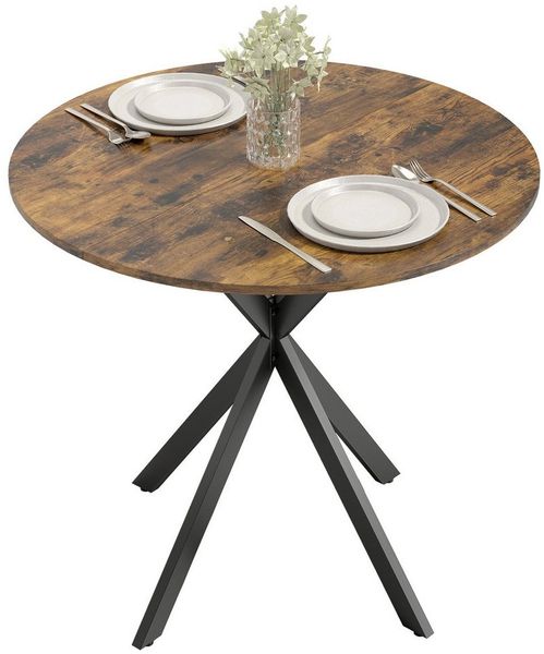 HOMCOM Esstisch (für Esszimmer, Küche, Wohnzimmer, 1-St, rund, 80 x 80 x 75 cm), Rustikal-Braun