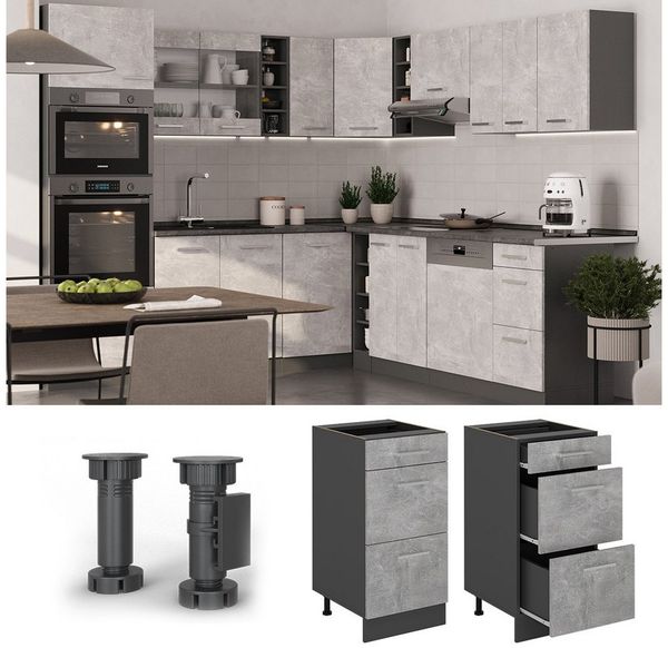 Küchenunterschrank R-Line Beton 40 cm mit Schubladen, ohne Arbeitsplatte Vicco Bild 2