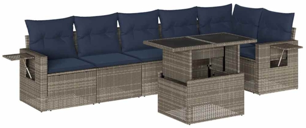 vidaXL 7-teiliges Gartensofa-Set mit Kissen, grau, Polyrattan 3267921