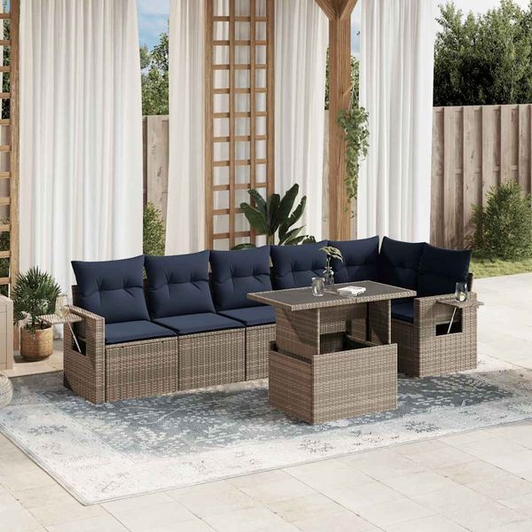 vidaXL 7-teiliges Gartensofa-Set mit Kissen, grau, Polyrattan 3267921