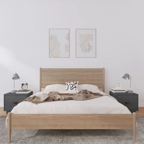 vidaXL Nachttische 2 Stk. Grau 40x34x35 cm Massivholz Kiefer 818290