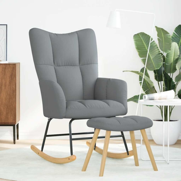 vidaXL Schaukelstuhl mit Fußhocker Hellgrau Stoff 4016800