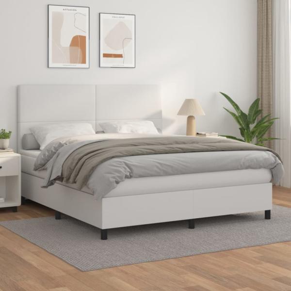 vidaXL Boxspringbett mit Matratze Weiß 180x200 cm Kunstleder 3142738