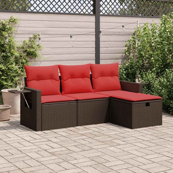 vidaXL 4-tlg. Garten-Sofagarnitur mit Kissen Braun Poly Rattan 3325460