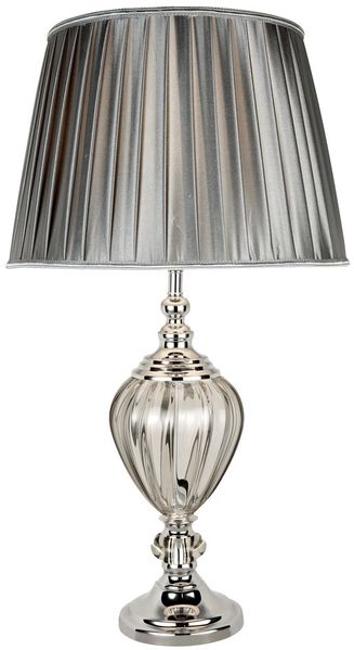Chrom Tischleuchte, Seidenstoff, Höhe 68 cm