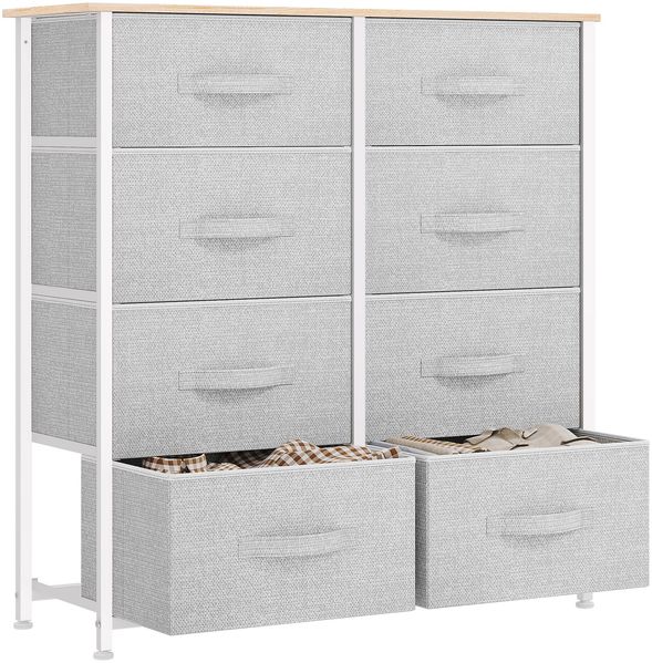 YITAHOME kommode mit Schubladen, Schrank mit 8 Schubladen aus Stoff, Aufbewahrungskommode Modernen Stil für Schlafzimmer, Wohnzimmer,Flur, Hellgrau Aufbewahrungsschrank