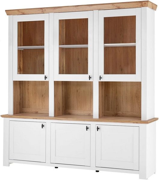 Home affaire Buffet Bristol, Bücherschrank im Landhausstil, moderner Hochschrank schwarze Metallgriffe, elegante Kranzoptik, ausreichend Stauraum