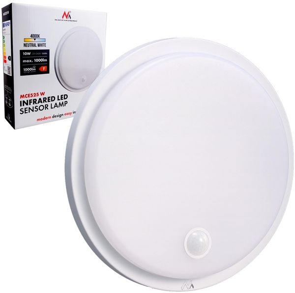 Maclean MCE525 LED-Lampe mit Bewegungssensor | PIR 10 W IP65 Neutral 4000 K 1000 lm Deckenleuchte für den Außen- und Innenbereich mit Dauerbetrieb | Energieklasse F (Weiß)