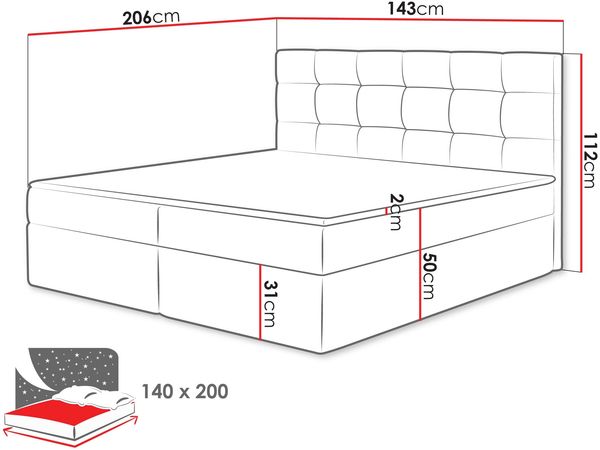 Boxspringbett Gazel, Weiß, 140x200 cm Bild 4