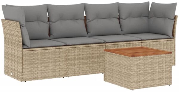 vidaXL 5-tlg. Garten-Sofagarnitur mit Kissen Beige Poly Rattan 3223476 Bild 2