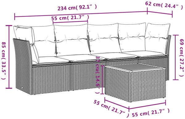 vidaXL 5-tlg. Garten-Sofagarnitur mit Kissen Beige Poly Rattan 3223476 Bild 3