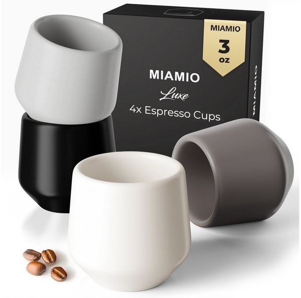 MiaMio Espressotasse Luxe ohne Henkel, 90 ml, Classic Pastel Grau, 4-tlg, Keramik, Ristretto & Doppio, dickwandig, modern